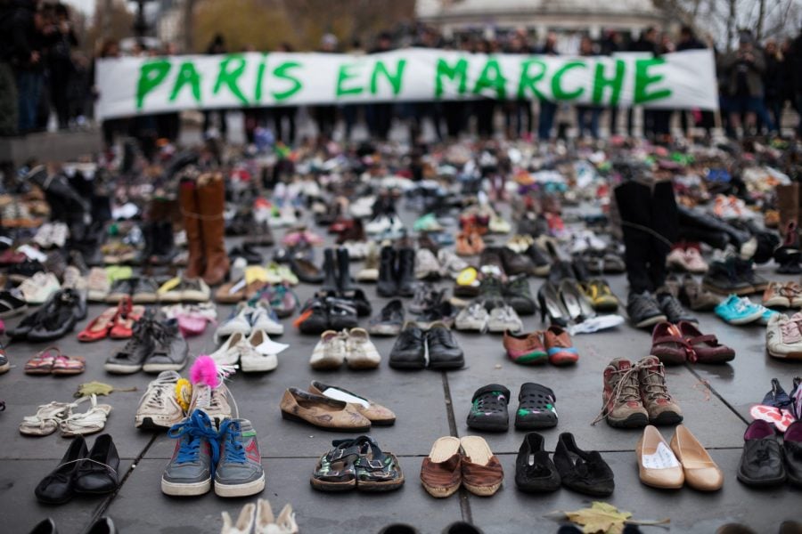 Shoes at protest for Paris Agreement