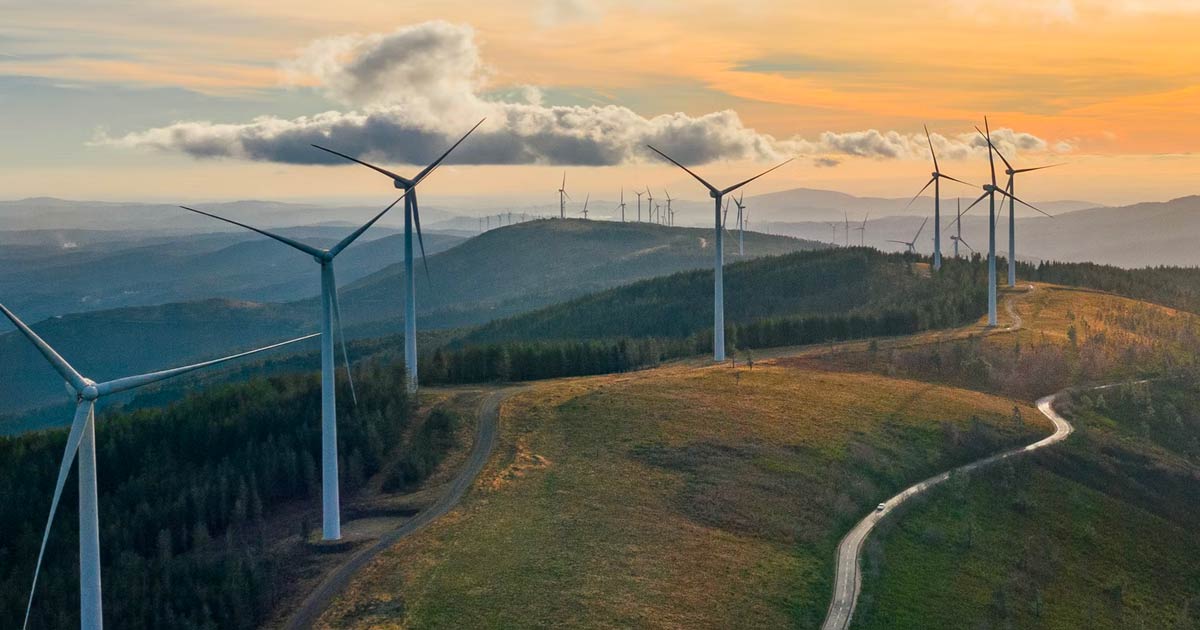 Wind turbines on a mountainside in Portugal