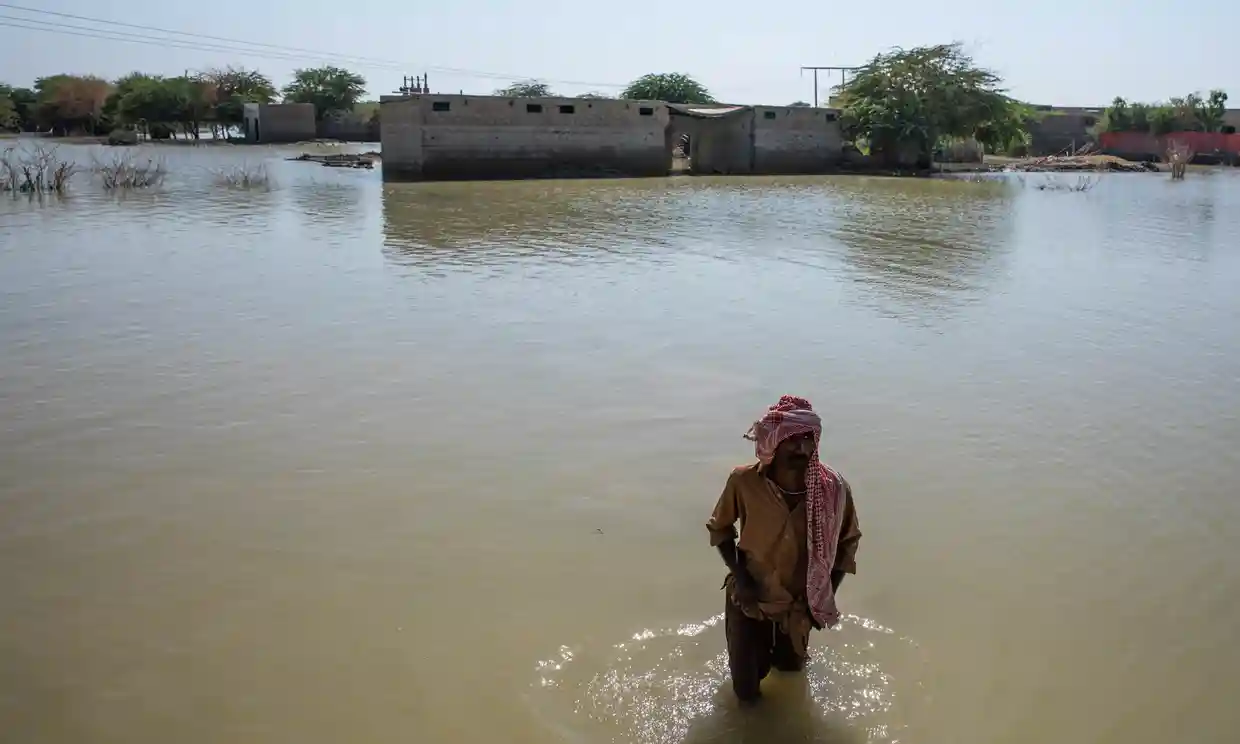Floodwaters in Johi, Pakistan, in October 2022