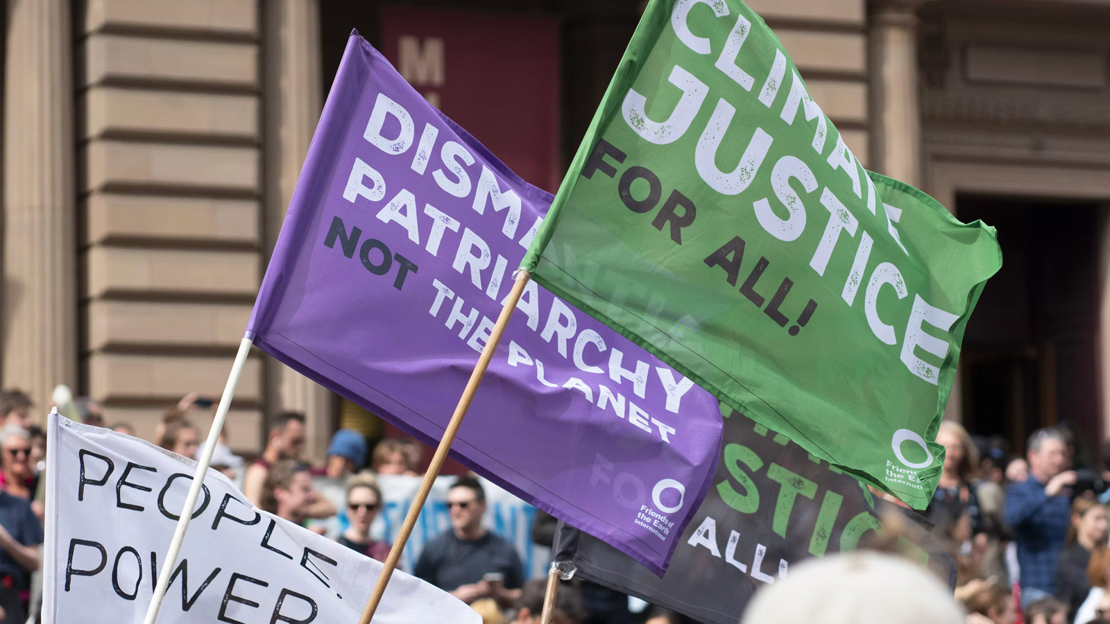 Climate justice for all flags at the Climate Strike Melbourne